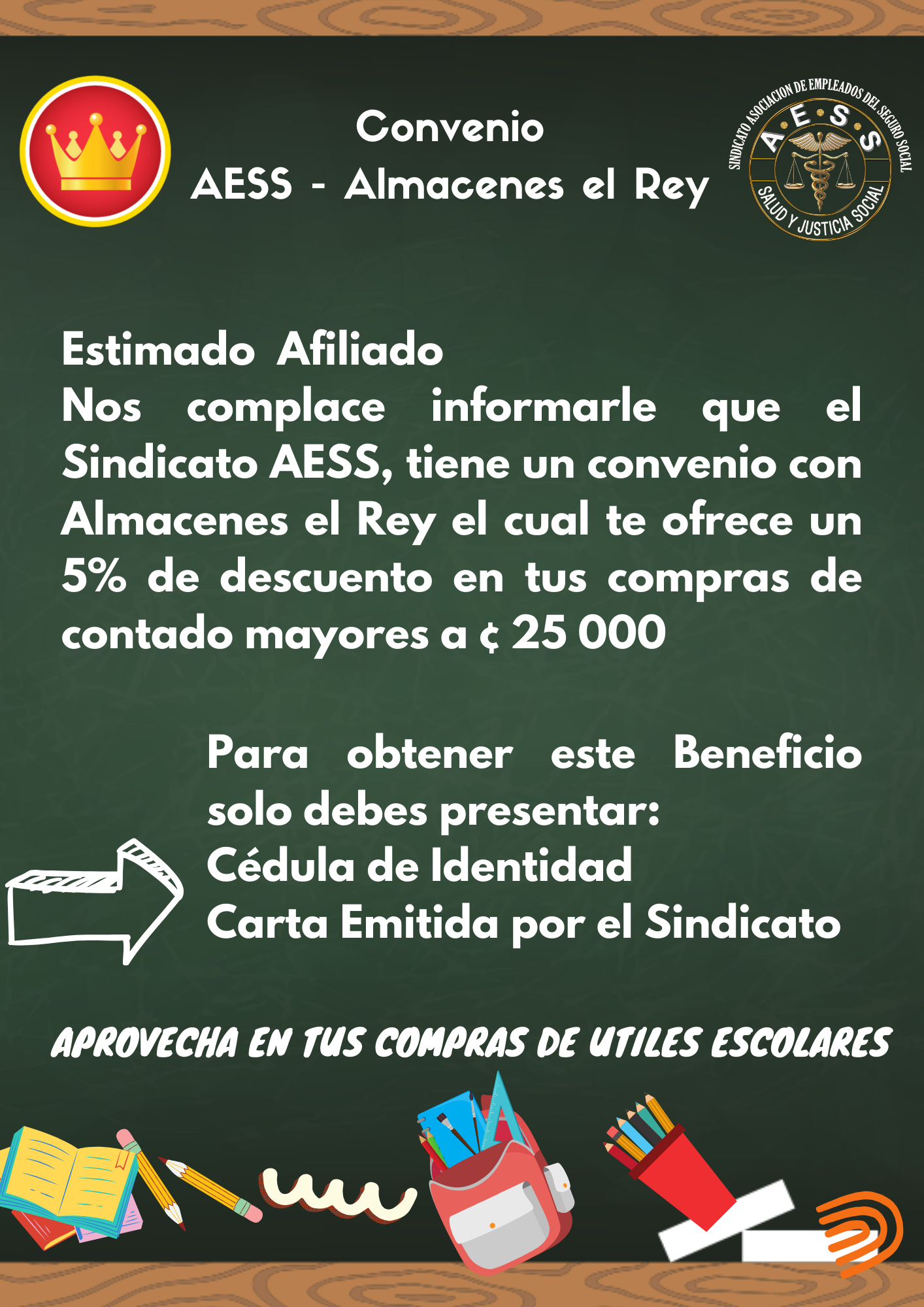 Convenio de AESS con Almacenes El Rey para útiles escolares